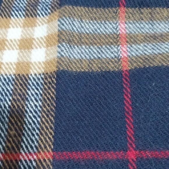 Unisex Plaid Cashmere Scarf - Navy and Brown - Picture 5 of 5